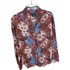 Womens Lizwear Soft Button Down Paisley Shirt Blouse Long Sleeve Medium Pink